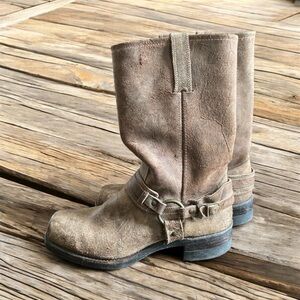 FRYE Harness Motorcycle Boot DISTRESSED Brown